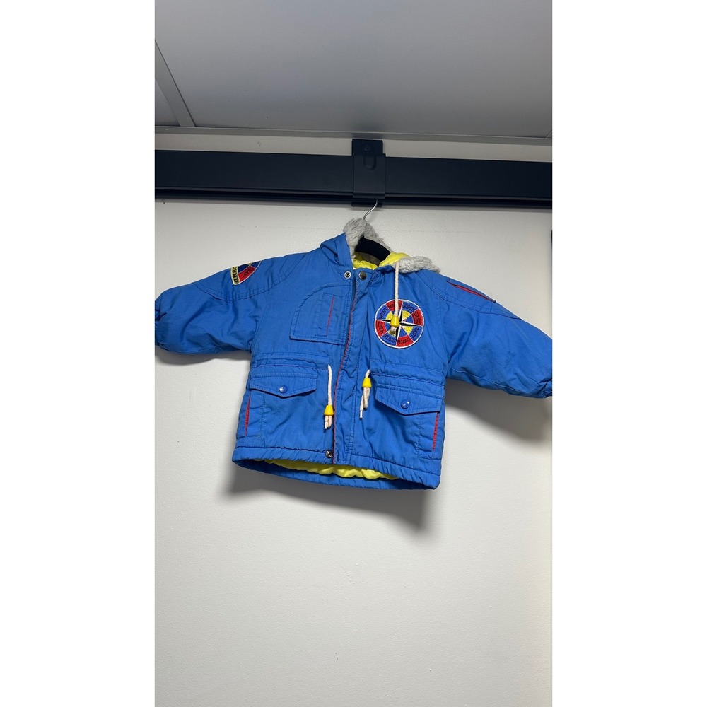Vintage Wee Stuff Arctic Bound Hooded Parka Jacket Blue Yellow Coat 12M